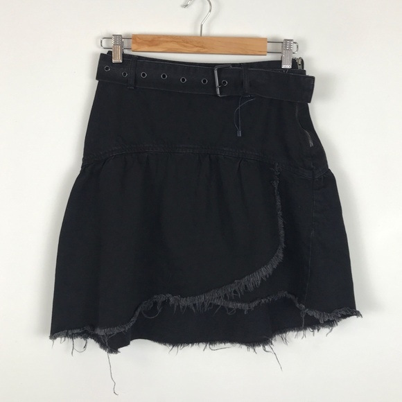 NWOT Zara Black Denim Raw Hem Belted Mini Skirt Size Small - Picture 4 of 8